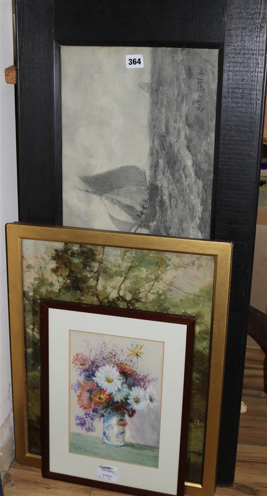 Lester Sutcliffe, watercolour, flowers in a vase, 26 x 18cm, 26 x 36cm